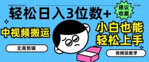 轻松日入3位数+,中视频搬运,无需剪辑,小白也能轻松上手,保姆级教学【揭秘】-聊项目