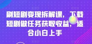 刷短剧变现拆解课,下载短剧做任务获取收益,适合小白上手-聊项目