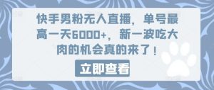 快手男粉无人直播,单号最高一天6000+,新一波吃大肉的机会真的来了-聊项目