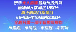 (11792期)快手无人直播全新玩法,直播间人数稳定1500+,小白单日也可躺赚3000+,…-聊项目