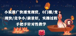 小说推广快速变现营,0门槛/变现快/竞争小/前景好,实操过程手把手针对性教学-聊项目