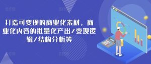 打造可变现的商业化素材,商业化内容的批量化产出/变现逻辑/结构分析等-聊项目