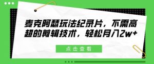 麦克阿瑟玩法纪录片,不需高超的剪辑技术,轻松月入2w+【揭秘】-聊项目