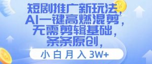短剧推广新玩法,AI一键高燃混剪,无需剪辑基础,条条原创,小白月入3W+【揭秘】-聊项目