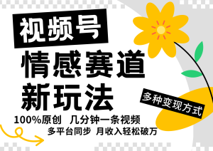 视频号情感赛道全新玩法,5分钟一条原创视频,操作简单易上手,日入500+-聊项目