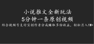 小说推文全新玩法,5分钟一条原创视频,结合视频号支付宝创作者分成赚取多份收益-聊项目