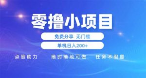 零撸小项目免费分享 点赞助力 无任何门槛 手机随时可做  单日收益200+-聊项目