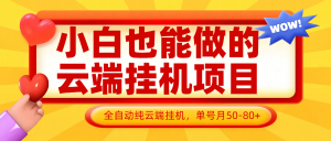 小白也能做的云端挂机项目无需操作,云端挂机,支持批量,单号月50-100,完全解放双手-聊项目