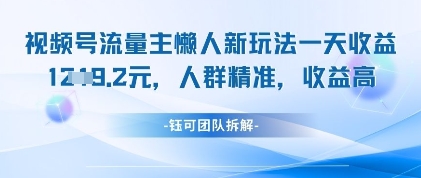 视频号流量主懒人新玩法，一天收益1k，人群精准收益高-聊项目