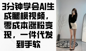 3分钟学会AI生成腿模视频,零成本涨粉变现,一件代发到手软-聊项目