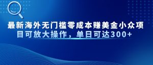 最新海外无门槛零成本赚美金小众项目可放大操作,单日可达300+-聊项目
