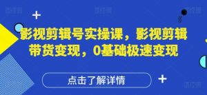 影视剪辑号实操课,影视剪辑带货变现,0基础极速变现-聊项目