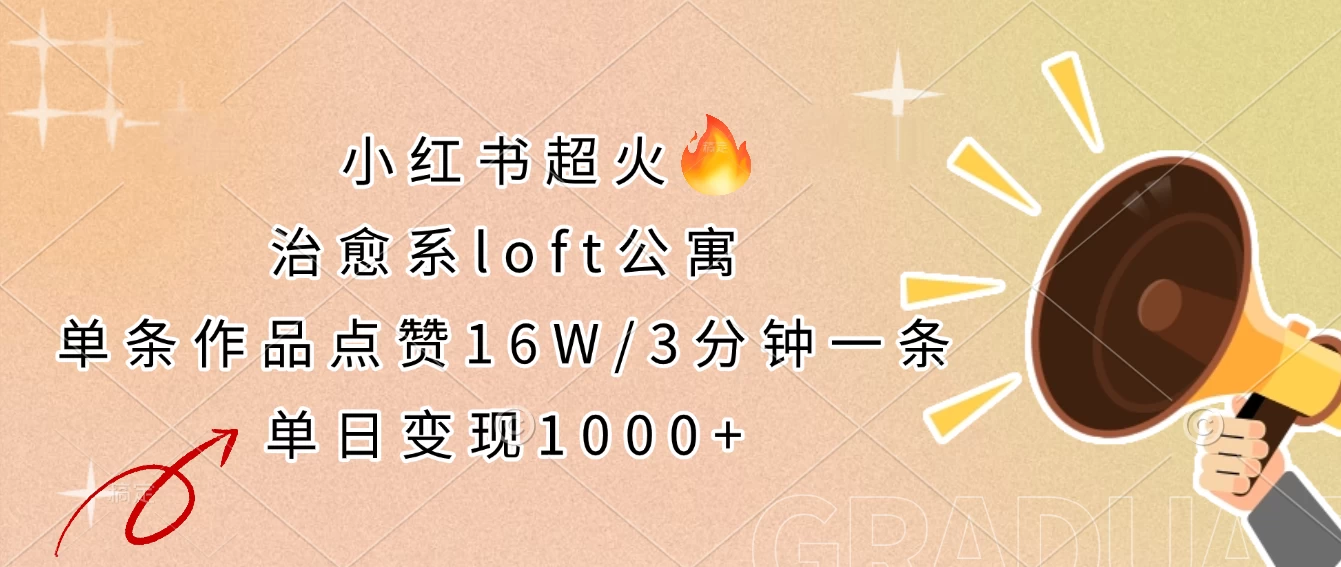 小红书超火的治愈系loft公寓，单条作品点赞16W，3分钟一条，单日变现1000+-聊项目