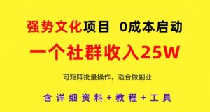 强势文化项目,一个社群收入25个W,0成本启动,可矩阵批量操作,原创详细实操教程-聊项目