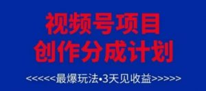 视频号创作分成计划,最爆玩法,3天见收益,单号每月可以产出3k+,可矩阵-聊项目