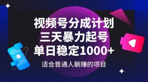 视频号分成计划,三天暴力起号玩法 单日稳定1000+-聊项目