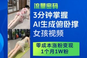 3分钟掌握AI生成俯卧撑女孩视频，零成本涨粉变现，1个月1W粉-聊项目