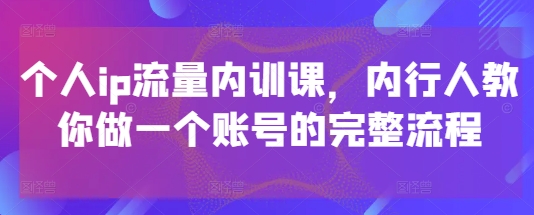 个人ip流量内训课，内行人教你做一个账号的完整流程-聊项目
