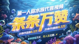 第一人称水族代言视频,条条万赞,20条作品涨粉7.8W,多种变现方式月入五位数-聊项目