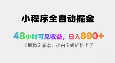 小程序全自动掘金，48小时可见收益，日入8张+长期稳定靠谱，小白宝妈轻松上手【揭秘】-聊项目