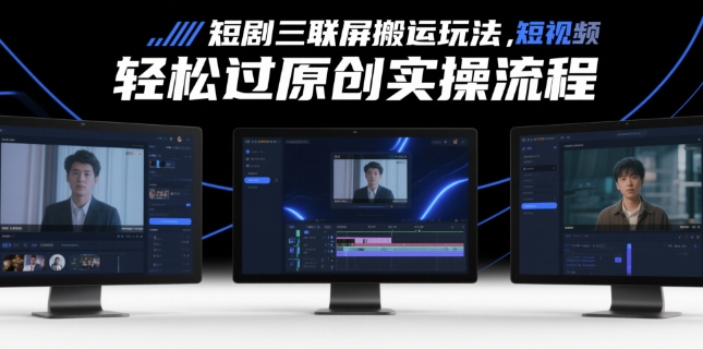短剧三联屏搬运玩法，短剧搬运轻松过原创实操流程-聊项目