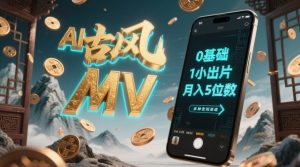 AI一键生成古风音乐MV,0剪辑基础1小时出片,多种变现渠道,一部手机月入5位数-聊项目