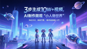 三步生成10W+视频,AI制作微观“小人物世界”科幻大片,条条万赞,1条作品涨粉2.3万-聊项目