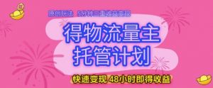 得物流量主托管计划,原创玩法,5分钟三重收益变现,快速变现,48小时即得收益【揭秘】-聊项目