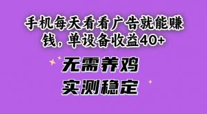 手机每天看看广告就能赚钱,单设备收益40+ 无需养鸡,实测稳定-聊项目