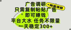 广告调研项目,只需复制粘贴广告即可挣钱,平台大水,任务不限量,一天3张【揭秘】-聊项目