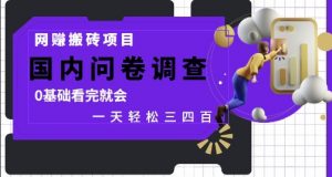 网创搬砖项目，国内问卷调查，0基础看完就会 一天轻松三四张，靠谱副业干就完了【揭秘】-聊项目