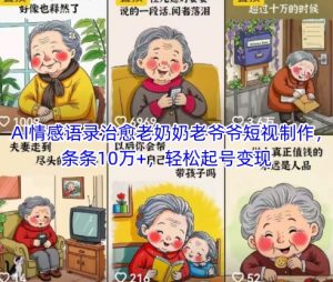AI情感语录治愈老奶奶老爷爷短视制作,条条10万+,轻松起号变现-聊项目