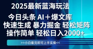 今日头条2025最新蓝海玩法，思路简单，复制粘贴，轻松实现矩阵日入2000+-聊项目