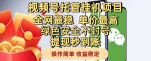 视频号托管挂G项目全网最稳,单价最高,绿色安全不封号提现秒到账,操作简单,收益稳定【揭秘】-聊项目