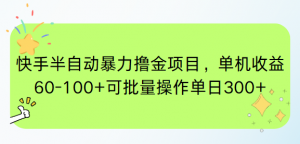 快手半自动暴力撸金项目,单机收益60-100+可批量操作单日300+-聊项目