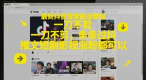 最新抖音搜索搬运教程,一刀不剪,条条过抖,推文短剧影视涨粉都可以-聊项目