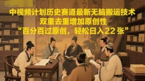 中视频计划历史赛道最新无脑搬运技术,双重去重增加原创性,百分百过原创,轻松日入2张-聊项目