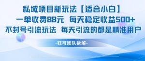 私域项目新玩法【适合小白】 一单收费88.每天稳定收益几张-聊项目