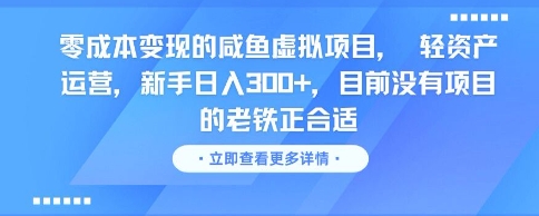 零成本变现的咸鱼虚拟项目， 轻资产运营，新手日入3张+，目前没有项目的老铁正合适-聊项目