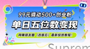99元撬动500+创业粉,单日五位数变现,网创朋友圈(改版后-聊项目