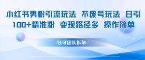 小红书男粉引流玩法不废号玩法日引100男粉变现路径多操作简单-聊项目