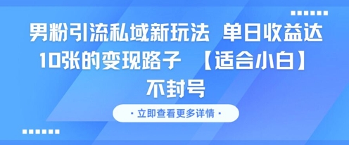 男粉引流私域新玩法，单日收益达10张的变现路子 【适合小白】不封号-聊项目