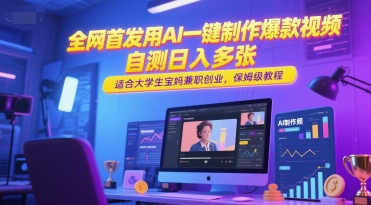 全网首发用AI一键制作爆款视频，自测日入多张，适合大学生宝妈兼职创业，保姆级教程-聊项目