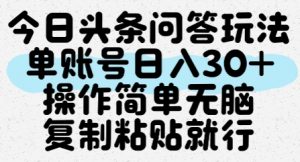 今日头条问答玩法，单账号日入30+，操作简单无脑复制粘贴就行-聊项目
