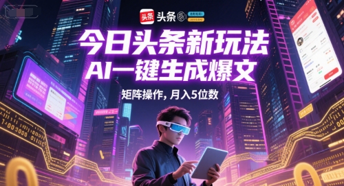 今日头条新玩法，AI一键生成爆文，矩阵操作，月入5位数-聊项目