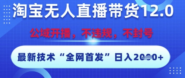 淘宝无人直播带货12.0，最新技术，不封号，不违规，操作简单，开播爆单，日入多张【揭秘】-聊项目