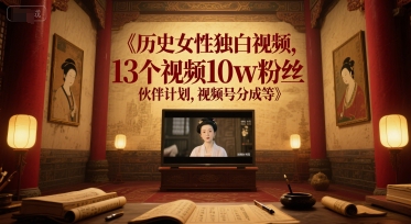 历史女性独白视频，13个视频10w粉丝，伙伴计划，视频号分成等-聊项目