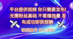 平台提供视频，你只需要发布， 无需粉丝基础，不看播放量，发布成功即获报酬，日入3张【揭秘】-聊项目