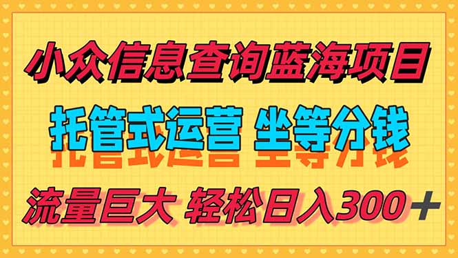 稳定日入300＋，小众信息查询蓝海项目，全程懒人式托管，解放你的时间-聊项目