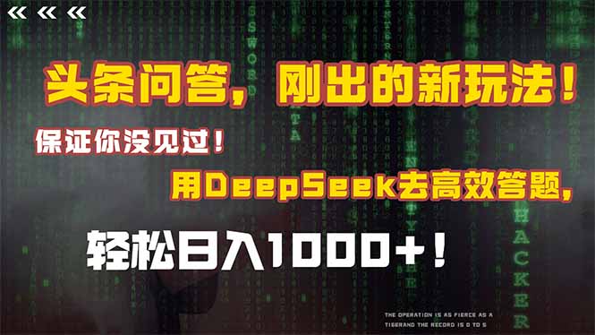 头条问答，刚出的新玩法！保证你没见过！结合Deepseek高效答题，日入1000+-聊项目